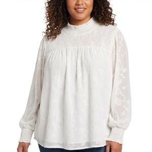 NWT Nurture by Westbound 3X White Floral Smocked Mock Neck Blouse